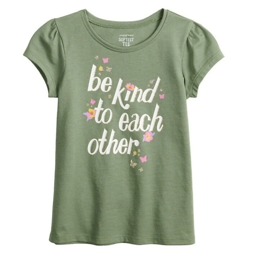 Jumping Beans Toddler Girl Tee 24 Month Green New with Tags Be Kind Glitter Cute